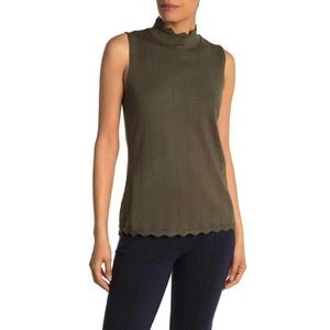 Cyrus Pointelle Scallop Trim Mock Neck Tank